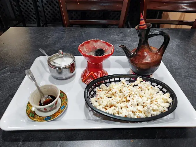 Injera bread with Ethiopian stews at Horeb Restaurant Calgary
